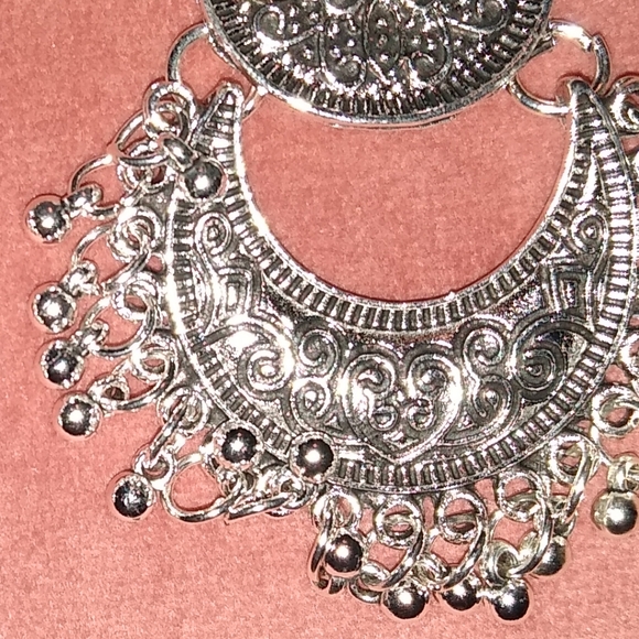 Bohemian Mandala Chandelier Earrings Silver Gypsy Filigree Lace New - Picture 4 of 9